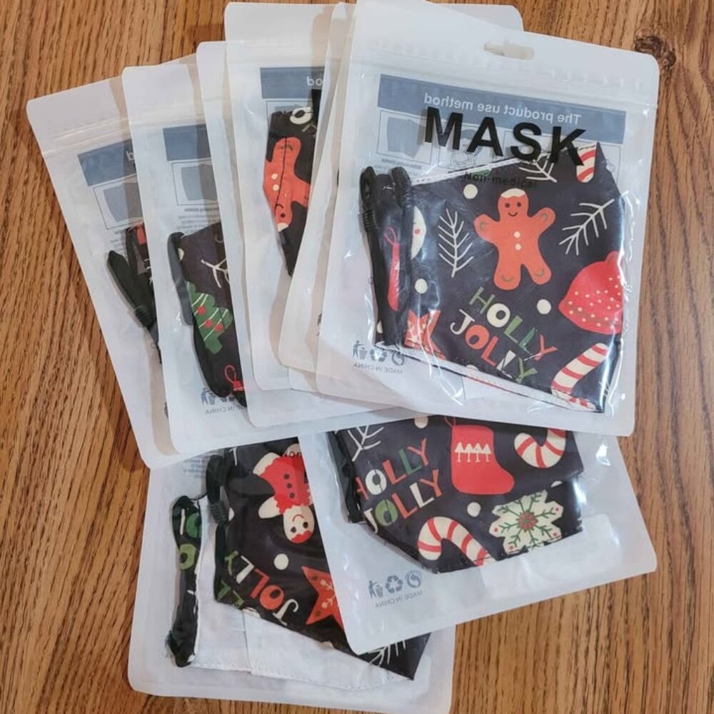 9 Washable/Reusable Masks Adult Size - Christmas Holly Jolly Matching Candy Cane